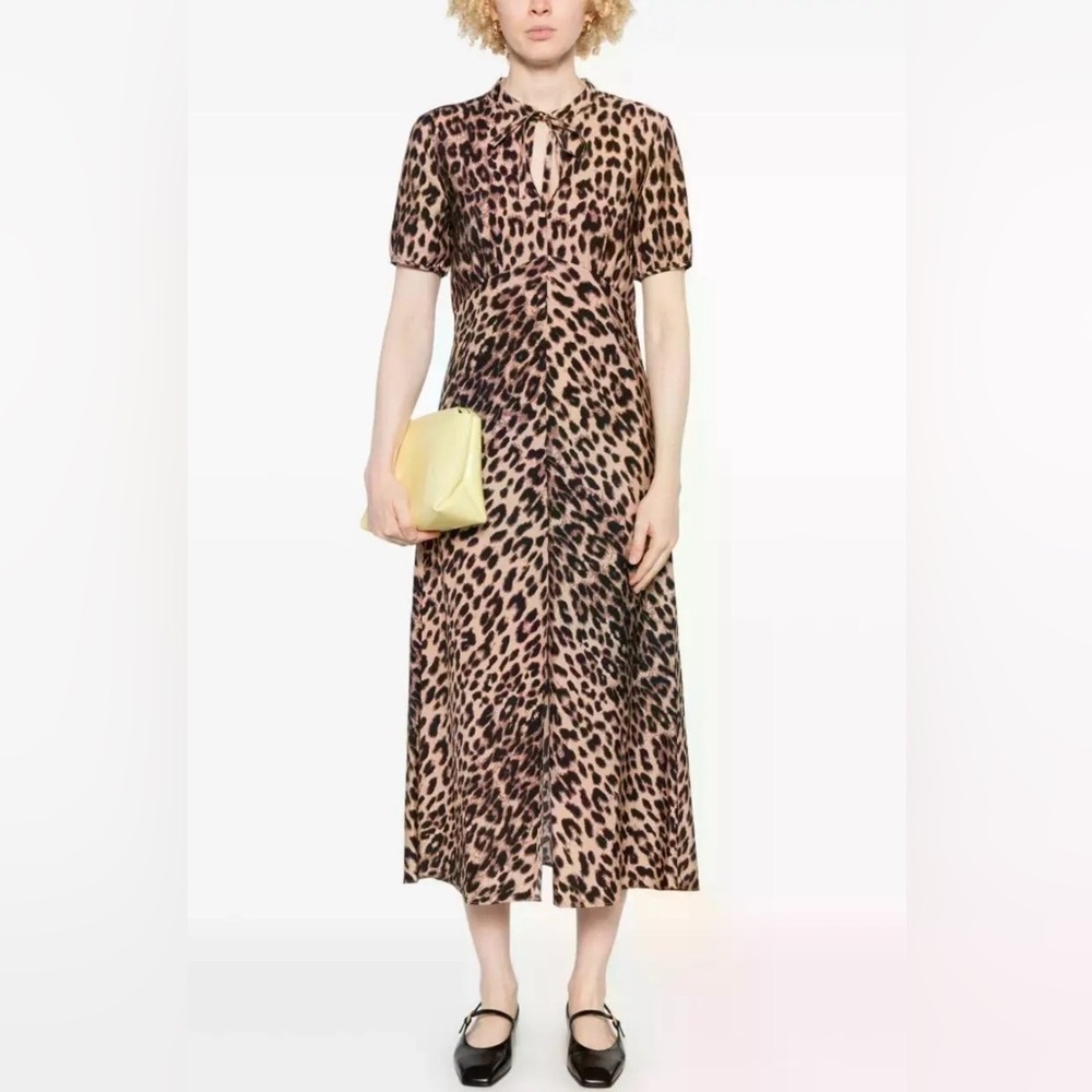 Leopard Print Tie-Neck Dress